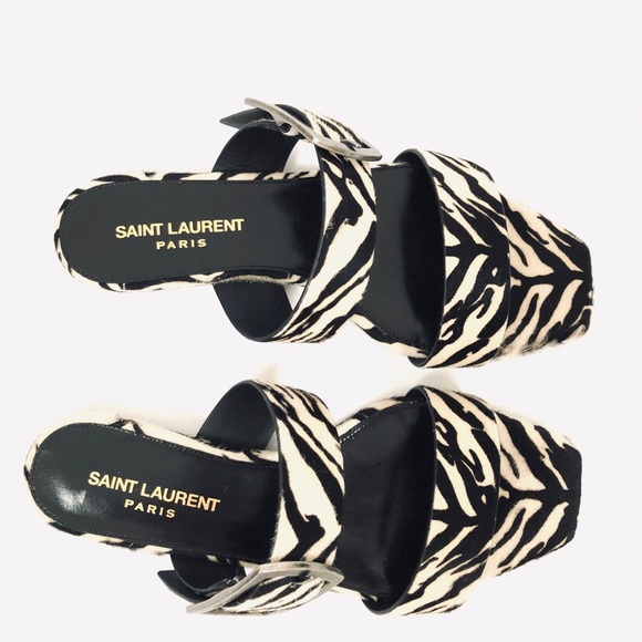 Saint Laurent Oak Zebra Calf-hair Buckle Squared Toe Sandal - Picture 4 of 10